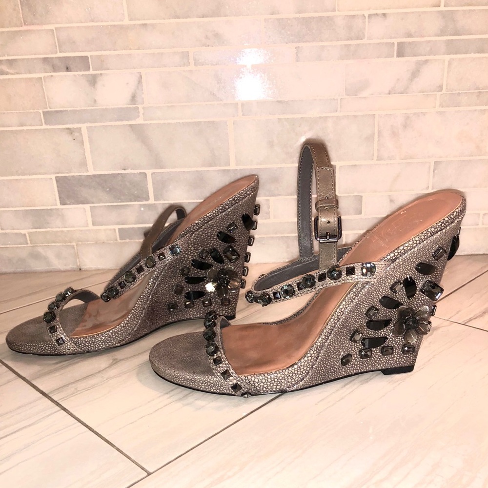 Tory Burch Rhinestone Gray Wedge Sandal